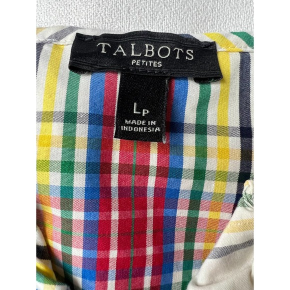 Talbots Short Sleeve Ruffle Top Cream Plaid Size LP - Picture 8 of 12